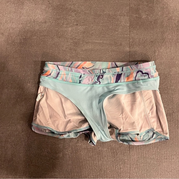 Athleta Girl Large Purple and Orange Athletic Shorts Vibrant Design Size 12 - Picture 3 of 6